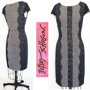 Betsy Johnson Grey/Black Tweed & Lace Cap Sleeve Sheath Cocktail Party Dress